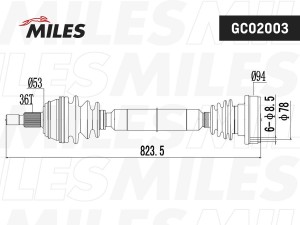 Привод в сборе правый AUDI A3/SKODA OCTAVIA/VW GOLF 1.4-1.9 96- (GKN 303154) GC0 GC02003 MILES