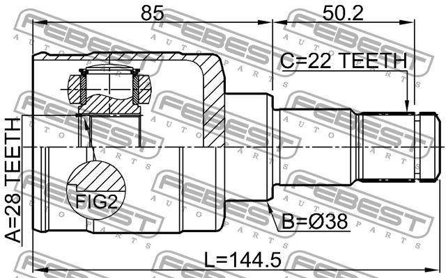 ШРУС внутренний левый 28x38x22 SUZUKI SWIFT 2003-2010 0711-RS415ATLH 0711RS415ATLH FEBEST