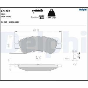 LP1727 колодки дисковые п.\ Peugeot 206/207/307, Citroen Xsara/Berlingo/C4 1.4i- LP1727 DELPHI