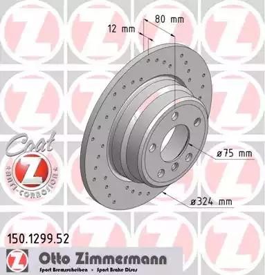 диск тормозной !Sport задн. 324x12/80-5x120 \ BMW X5 3.0/4.4/3.0D 00> 150.1299.52 ZIMMERMANN