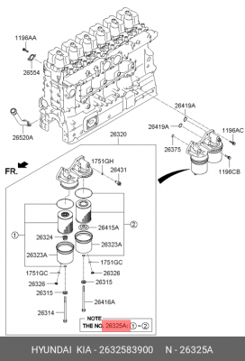 Фильтр масляный HYUNDAI HD170,270,450,AeroSpace дв.D6AC/AV/ABDD комплект OE 2632583900 HYUNDAI KIA
