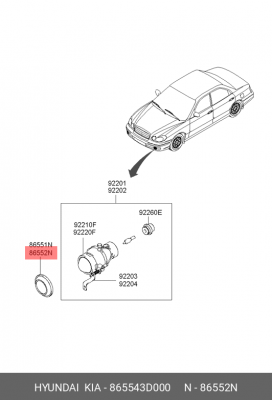 Накладка фары HYUNDAI Sonata 5 противотуманной правая OE 865543D000 HYUNDAI KIA