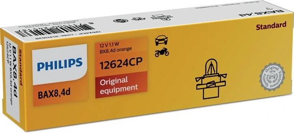 Лампа 12V 1.1W BAX8.4d черный патрон PHILIPS 12624CP PHILIPS