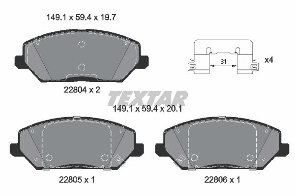 2280401 колодки тормозные дисковые передние!\ Hyundai I30/Kia Ceed 2280401 TEXTAR
