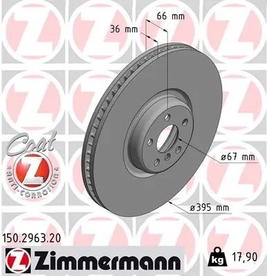 диск тормозной !перед.прав. 395x36/66-5x112 \ BMW X4-X7/8 G02/G05/G07 18> 150296320 ZIMMERMANN