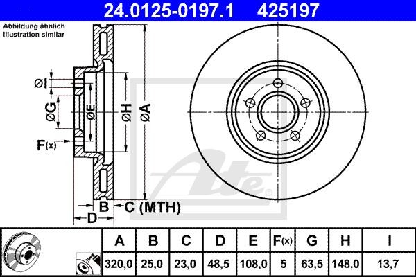 24.0125-0197.1 диск тормозной передний!\ Volvo S40/V40/V50 1.6-2.5i/D 04> 24.0125-0197.1 ATE