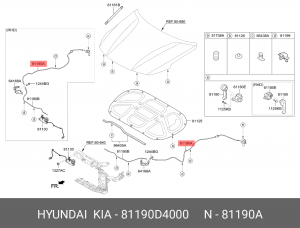 Трос капота KIA Optima OE 81190D4000 HYUNDAI KIA