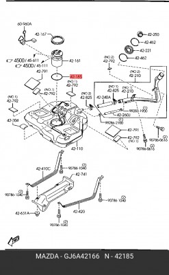 Прокладка MAZDA 6 (02-) насоса топливного OE GJ6A42166 MAZDA
