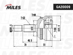 ШРУС наружный AUDI 80 1.6/1.8 86-91 (с ABS) (GKN 301024) GA20009 GA20009 MILES