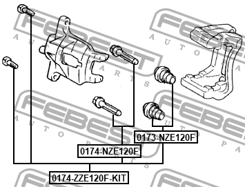 Втулка направляющая суппорта тормозного к-т TOYOTA COROLLA 2000-2006 0174-ZZE120 0174-ZZE120F-KIT FEBEST