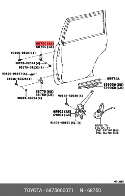 петля двери! задней правой (верхняя)\ Toyota Land Cruiser 68750-60071 TOYOTA