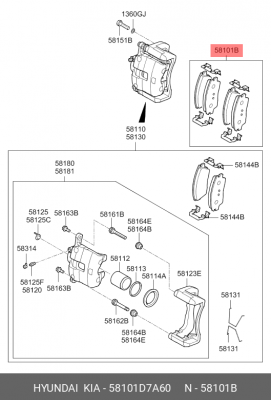Колодки тормозные дисковые 58101-D7A60 58101D7A60 HYUNDAI KIA