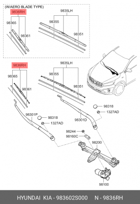 Щетка стеклоочистителя HYUNDAI ix35 (10-) KIA Sorento (15-) правая OE 983602S000 HYUNDAI KIA