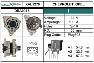 Генератор Golf, Jetta, Passat, Polo "DEXEL" 14V/100A (Болгария) XAL1270 XAL1270 DEXEL