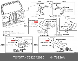 кронштейн накладки крышки багажника!\ Toyota RAV4 76827-42030 TOYOTA