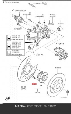 Шпилька колеса MAZDA 3 (13-),6 (12-),CX-5 (11-) OE KD3133062 MAZDA