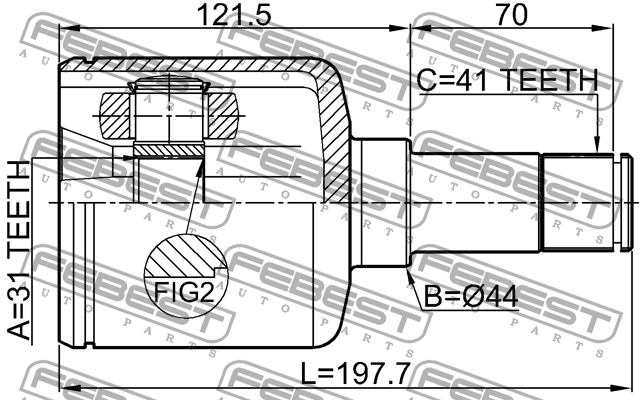ШРУС ВНУТРЕННИЙ ЛЕВЫЙ 31X44X41 подходит для FORD TRANSIT TT9 2006-2013 [EU] 2111 2111TRD9LH FEBEST