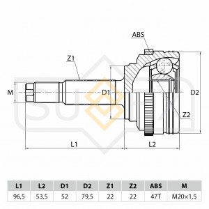 ШРУС наружный CHEVROLET Aveo 1.4 03-08/Kalos 1.4 05, DAEWOO Kalos 1.4 03  ST-101 ST-1014 SUFIX