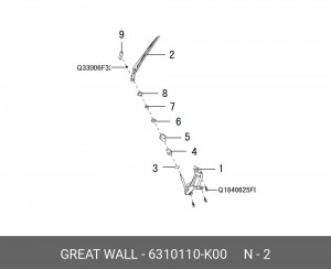 РЫЧАГ СТ.ОЧИСТ.В СБ.СО ЩЕТКОЙ 5-Й ДВЕРИ HOVER 6310 6310110K00 6310110K00 GREAT WALL