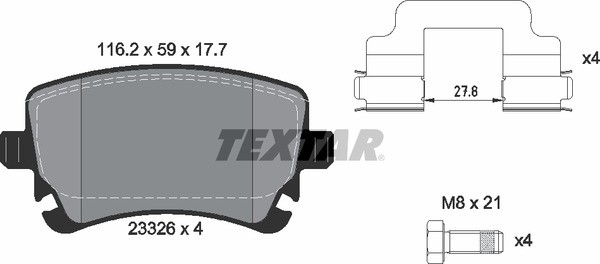 Колодки тормозные VW Golf,Touran AUDI A3,A6 SKODA Octavia задние (4шт.) TEXTAR 2332601 TEXTAR