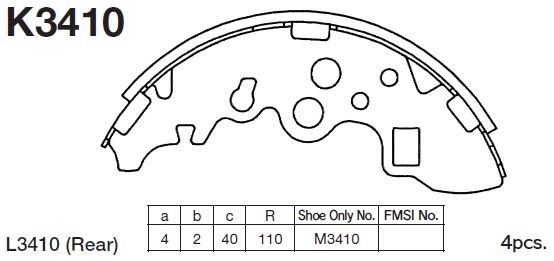 Колодки тормозные барабанные Mazda Bongo, Nissan Vanett 1.8-2.2 99-07 K3410 K3410 MK KASHIYAMA