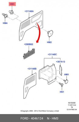 Клипса FORD Transit (00-) крепления обшивки двери OE 4046124 FORD
