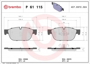 P61115 колодки дисковые передние!\ Citroen C5/C6, Peugeot 407/508 1.6/3.0/2.2HDi P61115 BREMBO