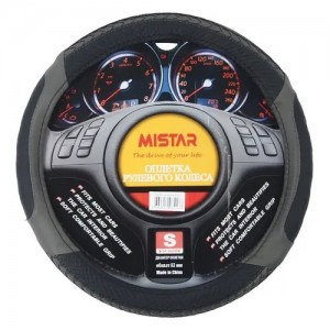 Оплетка руля (S) 35-37см черная с серыми вставками косичкой MISTAR MIS2023STW21AGYS MISTAR