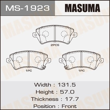 колодки дисковые п.!\Toyota Corolla 1.4/1.6 WTi/2.0D4-D 02>диск 15'' MS1923 MASUMA