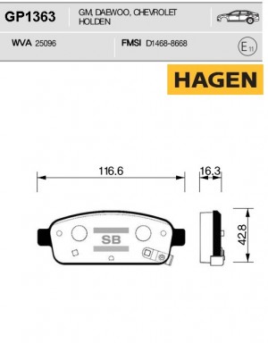 Колодки задние CHEVROLET CRUZE, OPEL ASTRA J, MOKKA GP1363 GP1363 SANGSIN