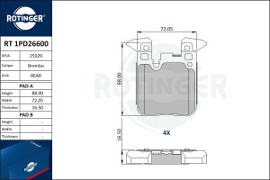 Колодки тормозные дисковые без датчика износа RT 1PD26600 ROTINGER