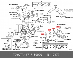 Прокладка выпускного коллектора 17171-50020 17171-50020 TOYOTA