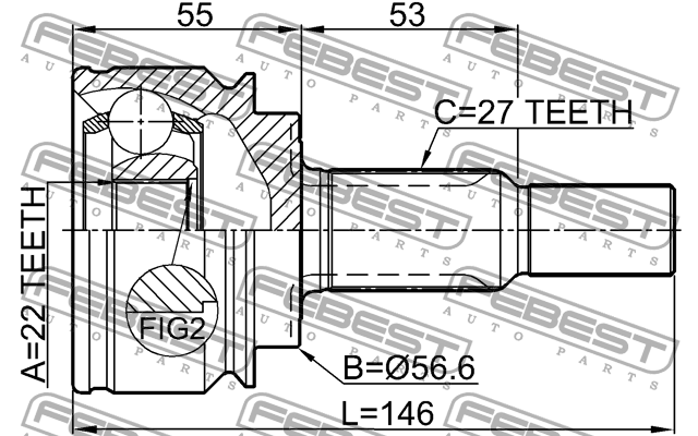 ШРУС наружный 22X56.6X27 RENAULT KANGOO 2008- 2410-KANII 2410-KANII FEBEST