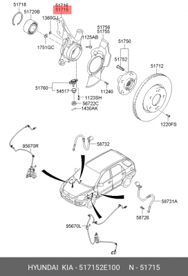 Кулак поворотный HYUNDAI Tucson (04-) KIA Sportage (04-) левый OE 517152E100 HYUNDAI KIA