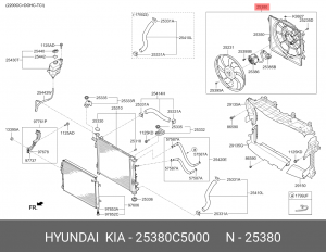 Вентилятор KIA Sorento (15-) (TCI) охлаждения электрический в сборе OE 25380C5000 HYUNDAI KIA