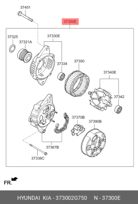Генератор HYUNDAI Santa Fe (12-) (2.4) KIA Sorento (12-) (2.4) (130A,13.5V) OE 373002G750 HYUNDAI KIA