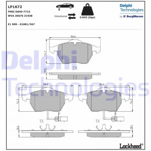 LP1672 колодки дисковые п.\ Audi A6 97-02, VW Passat 1.6-2.5TDi 98> LP1672 DELPHI