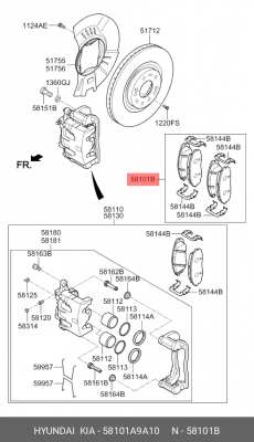 Колодки тормозные KIA Carnival (14-) передние (4шт.) OE 58101A9A10 HYUNDAI KIA