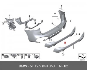 51129853350 Облицовка бампера Зд Нж 51 12 9 853 350 BMW