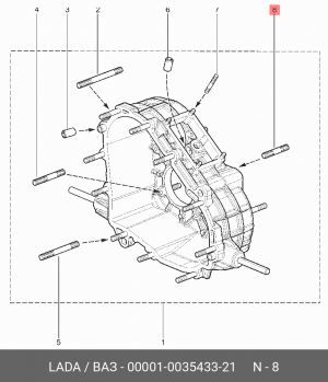 00001003543321 Шпилька M 8x20 крышки помпы (t16,b17) 00001003543321 LADA VAZ
