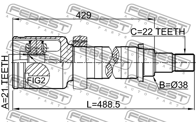 ШРУС внутр правый 21х38х22 FORD FIESTA/FUSION (CBK) 2001-2008 2111-FUSATRH 2111-FUSATRH FEBEST