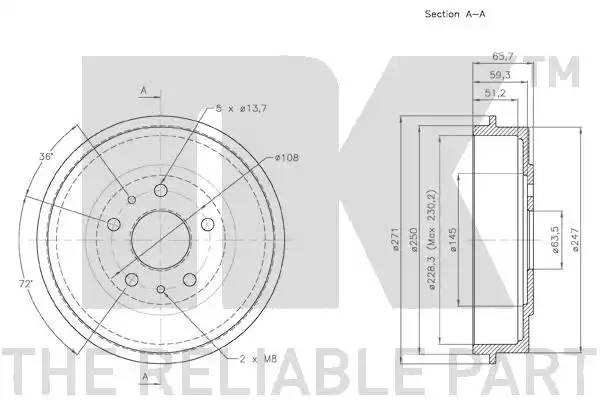 Барабан тормозной FORD Focus (05-) задний (1шт.) NK 252543 NK