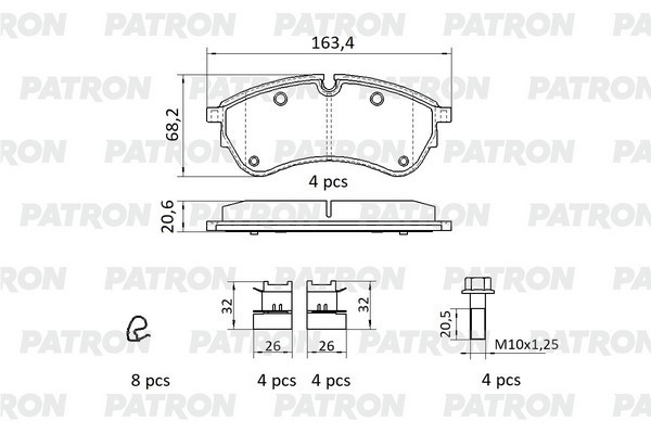 Колодки тормозные VW Crafter (16-) передние (4шт.) PATRON PBP242 PATRON