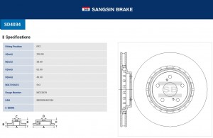 Диск тормозной SD4034 TOYOTA HIGHLANDER 09- SD4034 SD4034 SANGSIN