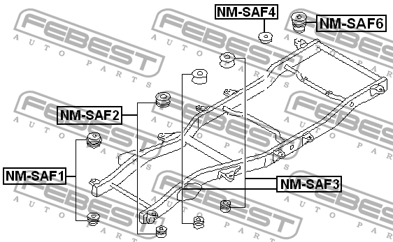 Сайлентблок рамы NISSAN PATROL/SAFARI Y61 1997-2006 NM-SAF3 NM-SAF3 FEBEST