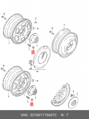 Колпачок VW AUDI SEAT SKODA болта колесного OE 321 601 173 A 01C VAG