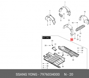 Брызговик SSANGYONG Actyon (10-) задний левый OE 7976034000 SSANG YONG