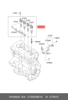 Катушка зажигания HYUNDAI Solaris (10-),i20,i30 KIA Ceed,Rio (11-) (1.4/1.6) ком 273002B010 HYUNDAI KIA