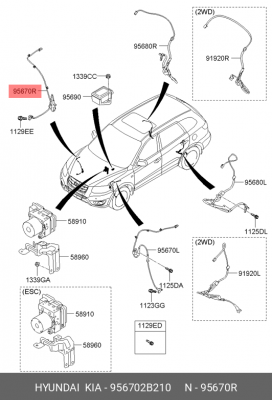Датчик АБС HYUNDAI Santa Fe (09-) колеса переднего правого OE 956702B210 HYUNDAI KIA