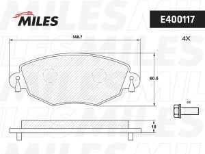 Колодки тормозные передние (без датчика + болты) (Смесь Low-Metallic) FORD MONDE E400117 MILES